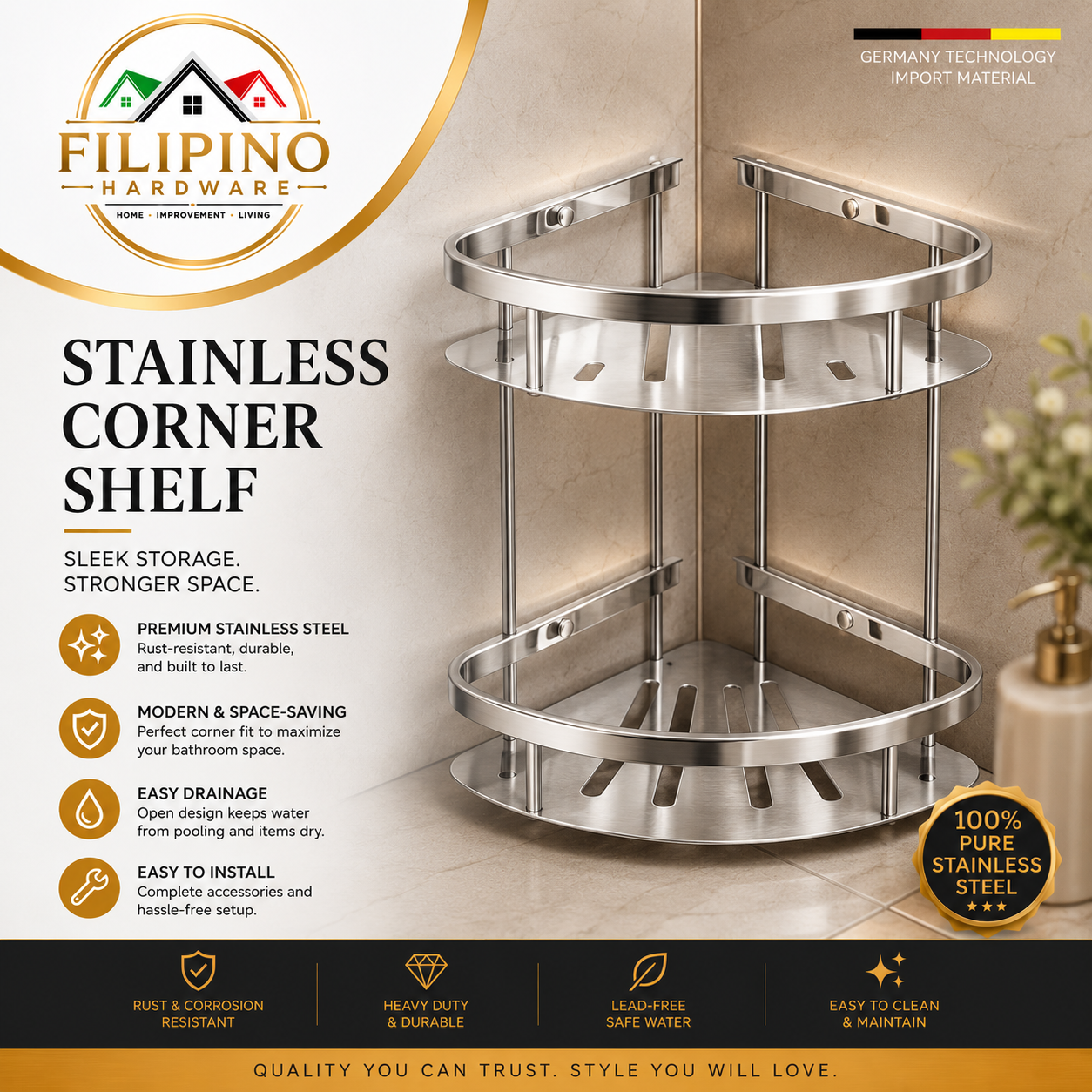YC-607 | SUS304 STAINLESS BATHROOM CORNER BASKET