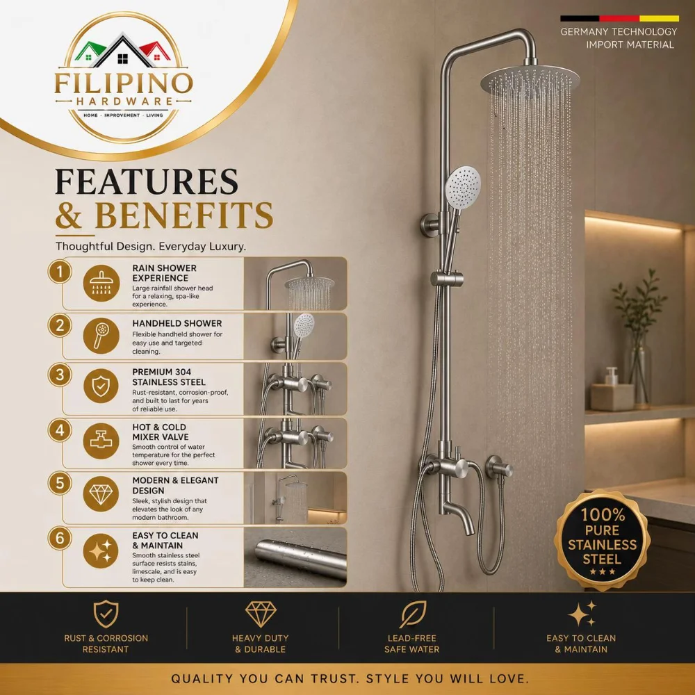 YC-505 | Pure 304 Stainless Steel Rain Shower System Set - Image 2