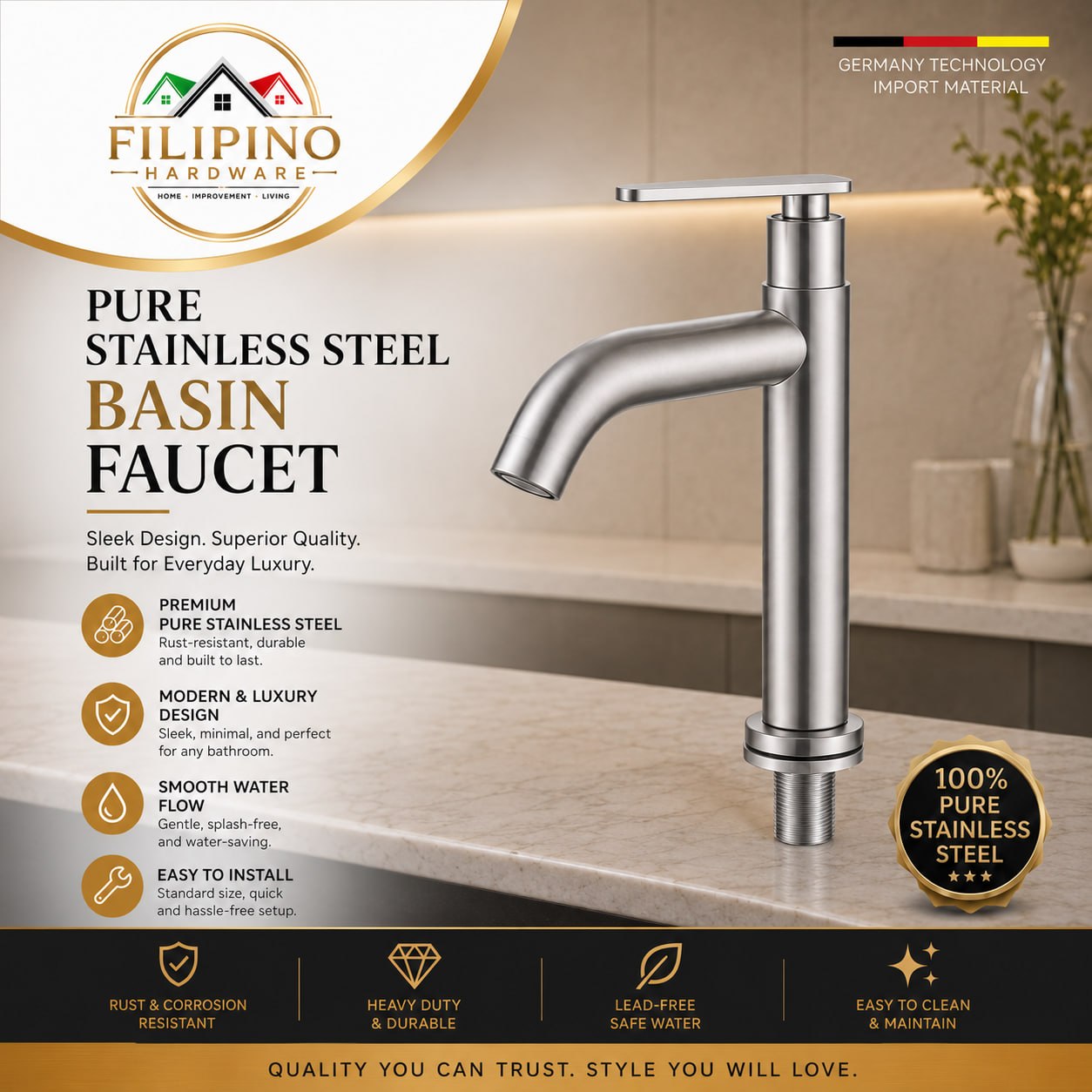 YC-201 | SUS304 Stainless Bathroom Basin Faucet