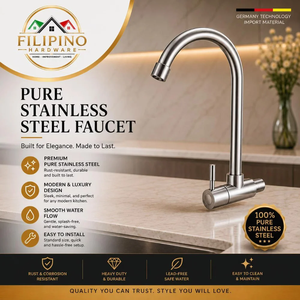 YC-308 | Pure 304 Stainless Steel Wall Mounded Kitchen Faucet