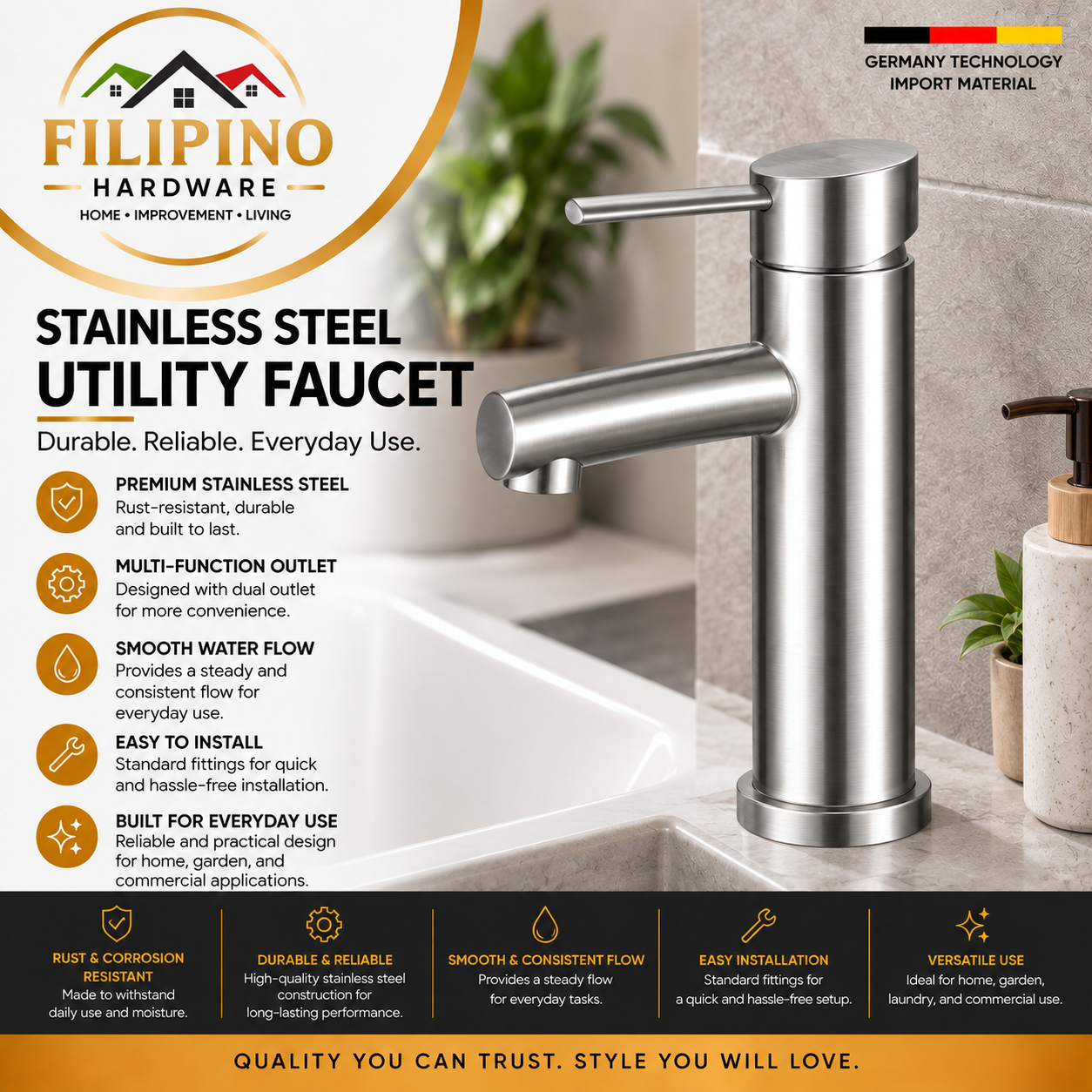 YC03LS | Stainless Steel Basin Faucet Bathroom Sink Faucet Modern Brushed Finish Single Hole