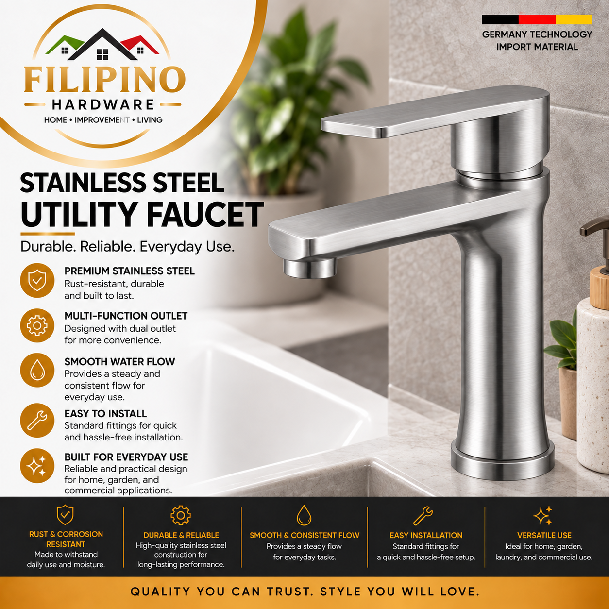 YC215 | Stainless Steel Basin Faucet Single Handle Brushed Bathroom Sink Tap Modern Single Hole Water