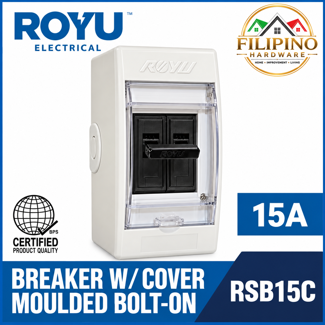 15A ROYU Safety Breaker Bolt-On With Cover & Outlet