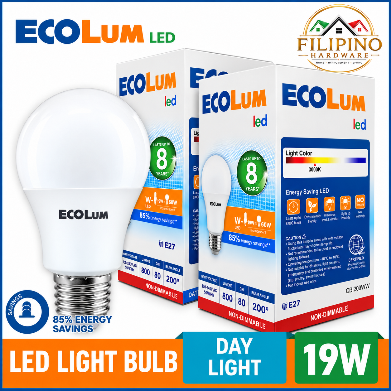 ECOLUM LED Lights Bulb Daylight 19W