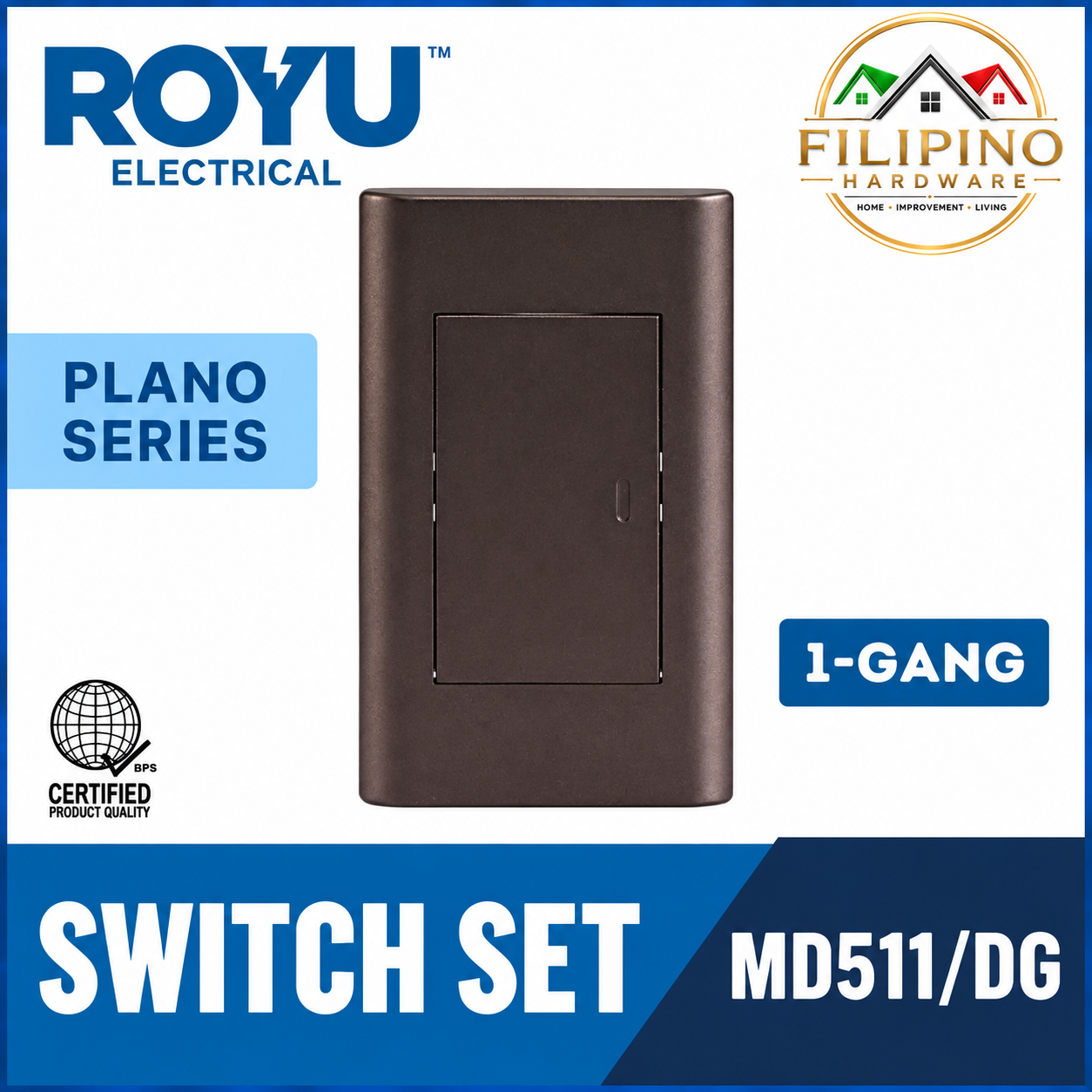 1 Gang ROYU Switch Plano Series Dark Gray