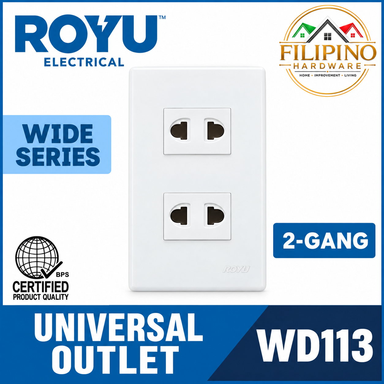 ROYU 2 Gang Universal Outlet Wide Series