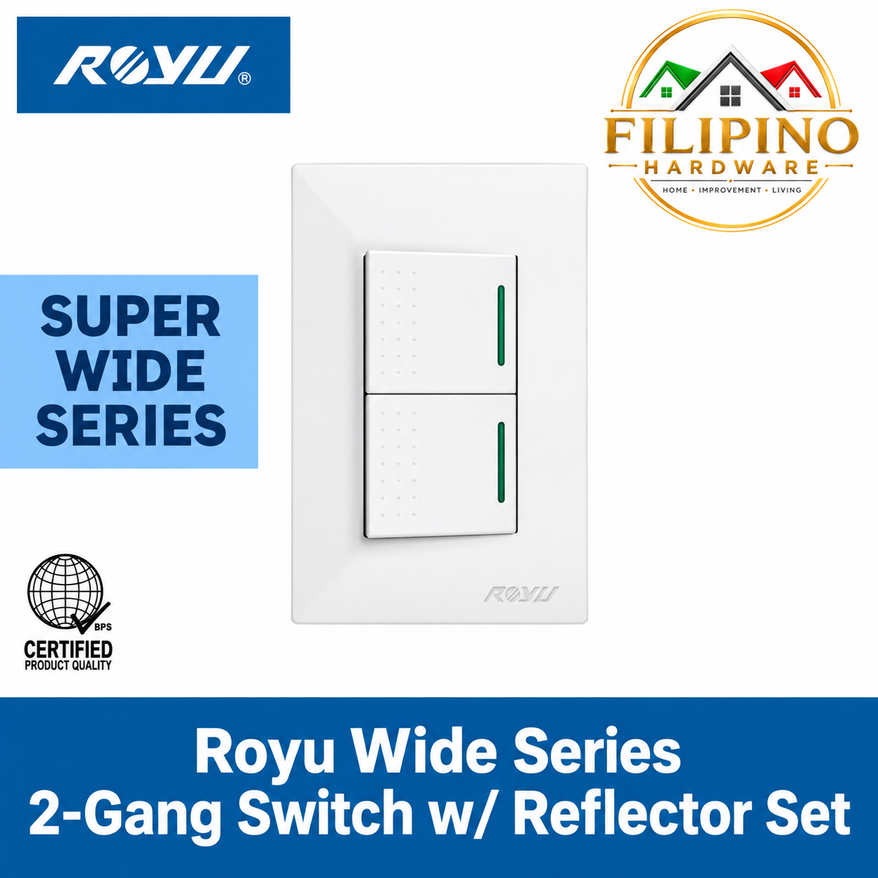 2 Gang ROYU Switch with Reflector Wide Series
