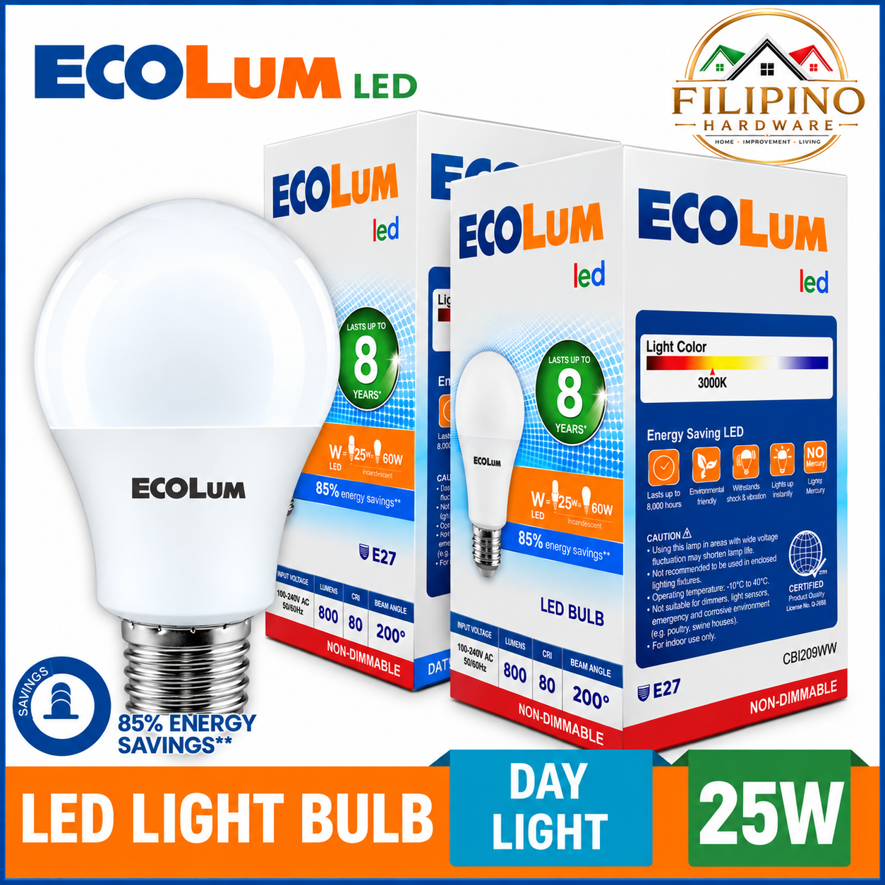 ECOLUM LED Lights Bulb Daylight 25W