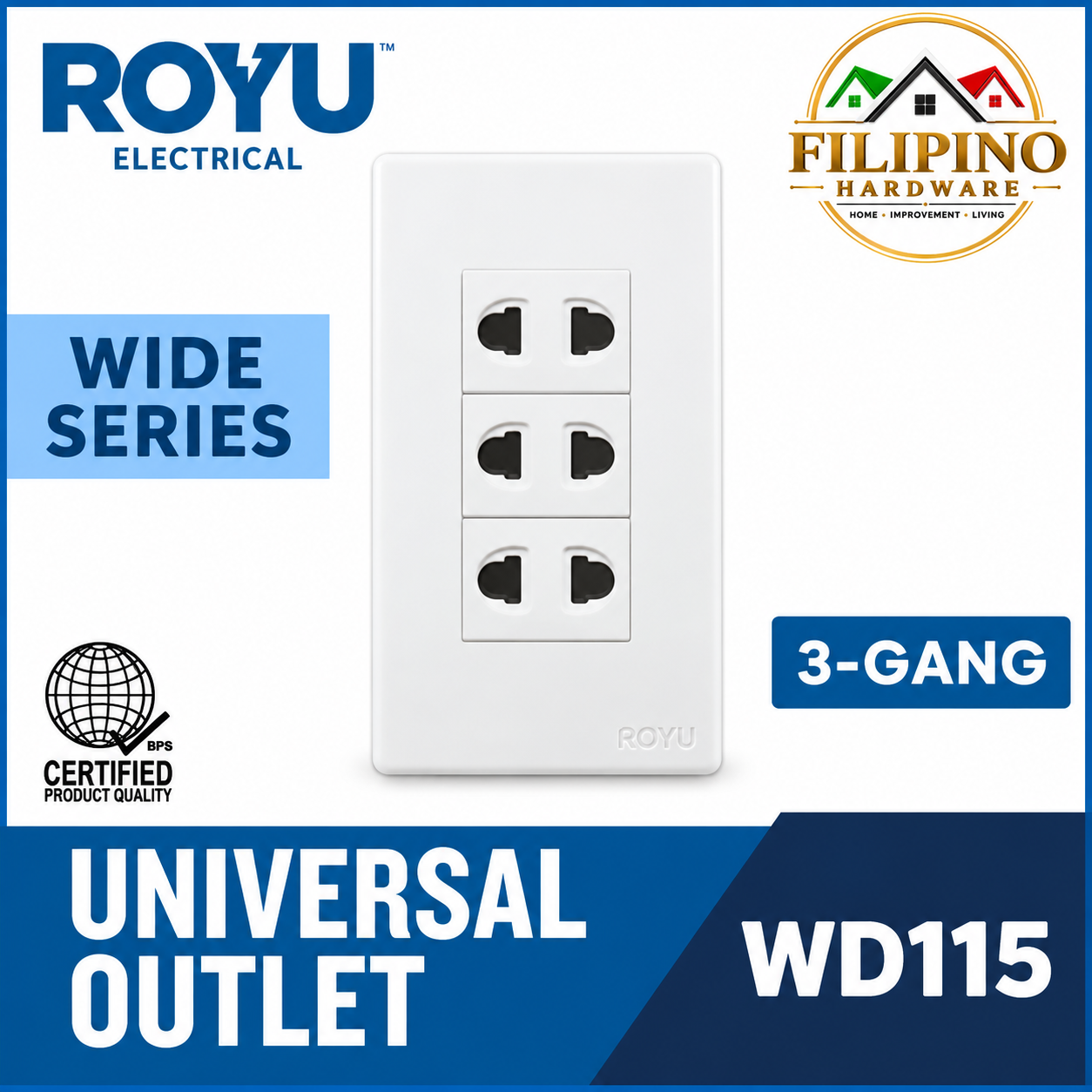 ROYU 3 Gang Universal Outlet Wide Series