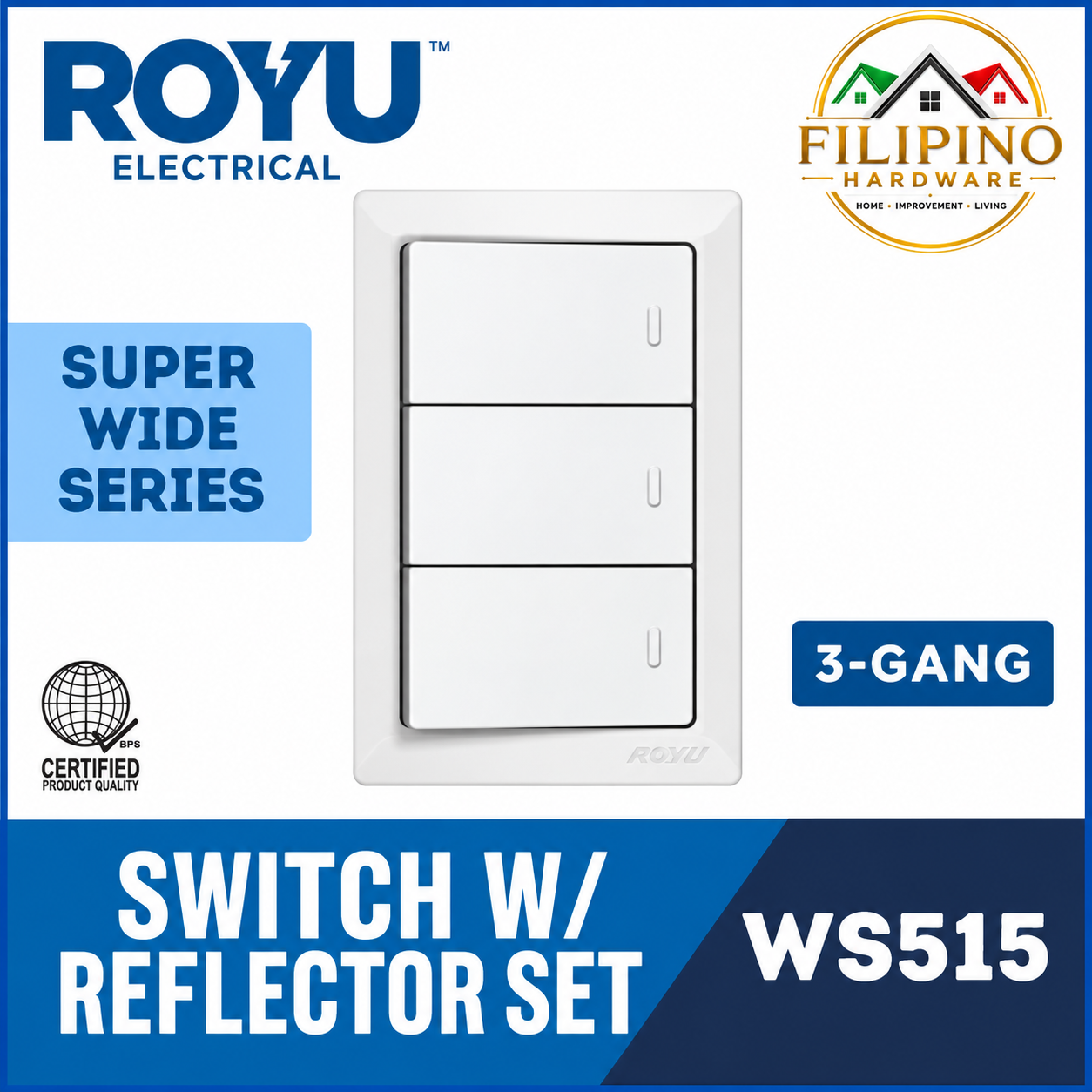 3 Gang ROYU Switch Set Super Wide Series
