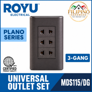 3 Gang ROYU Plano Series Universal Outlet Dark Gray