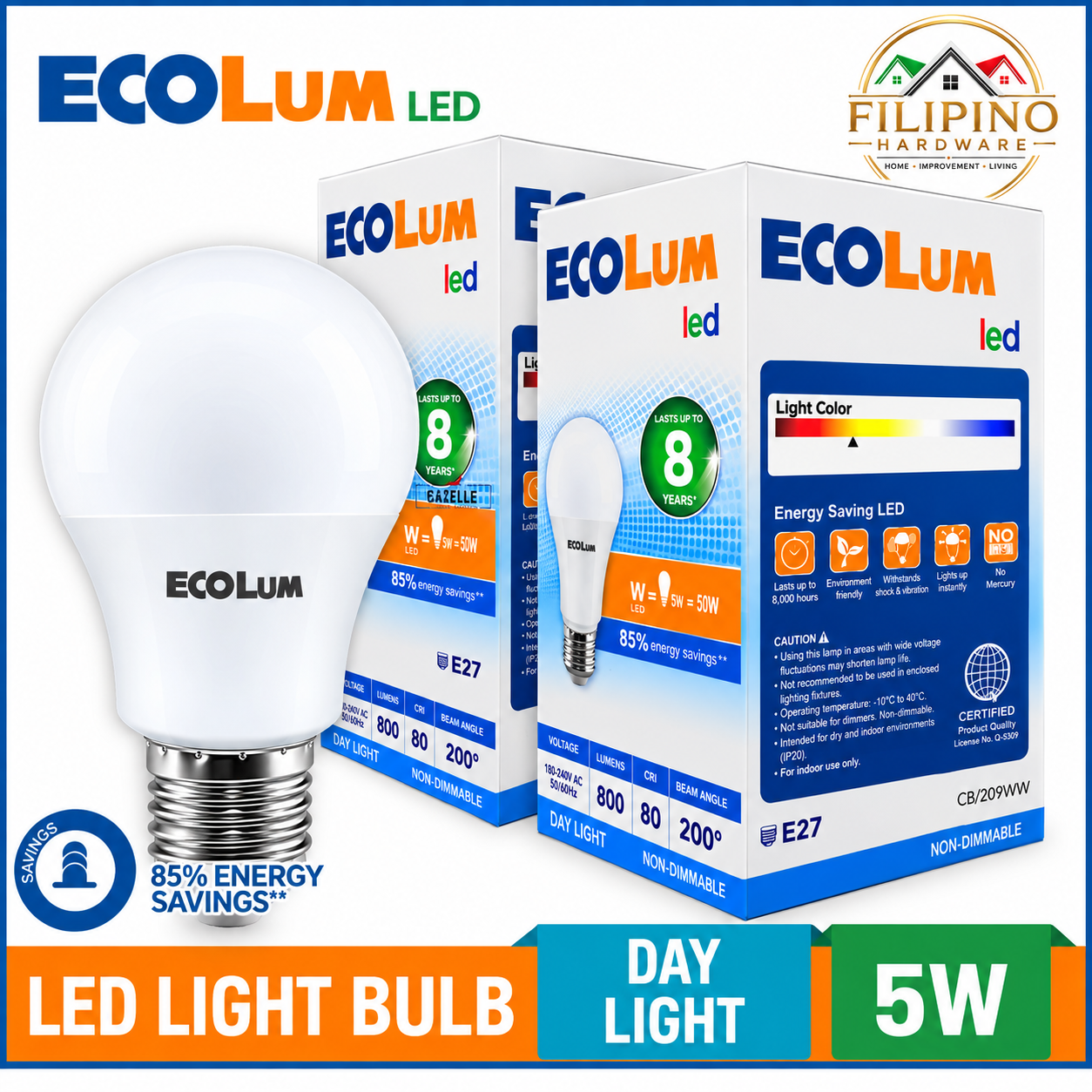 ECOLUM LED Lights Bulb Daylight 5W
