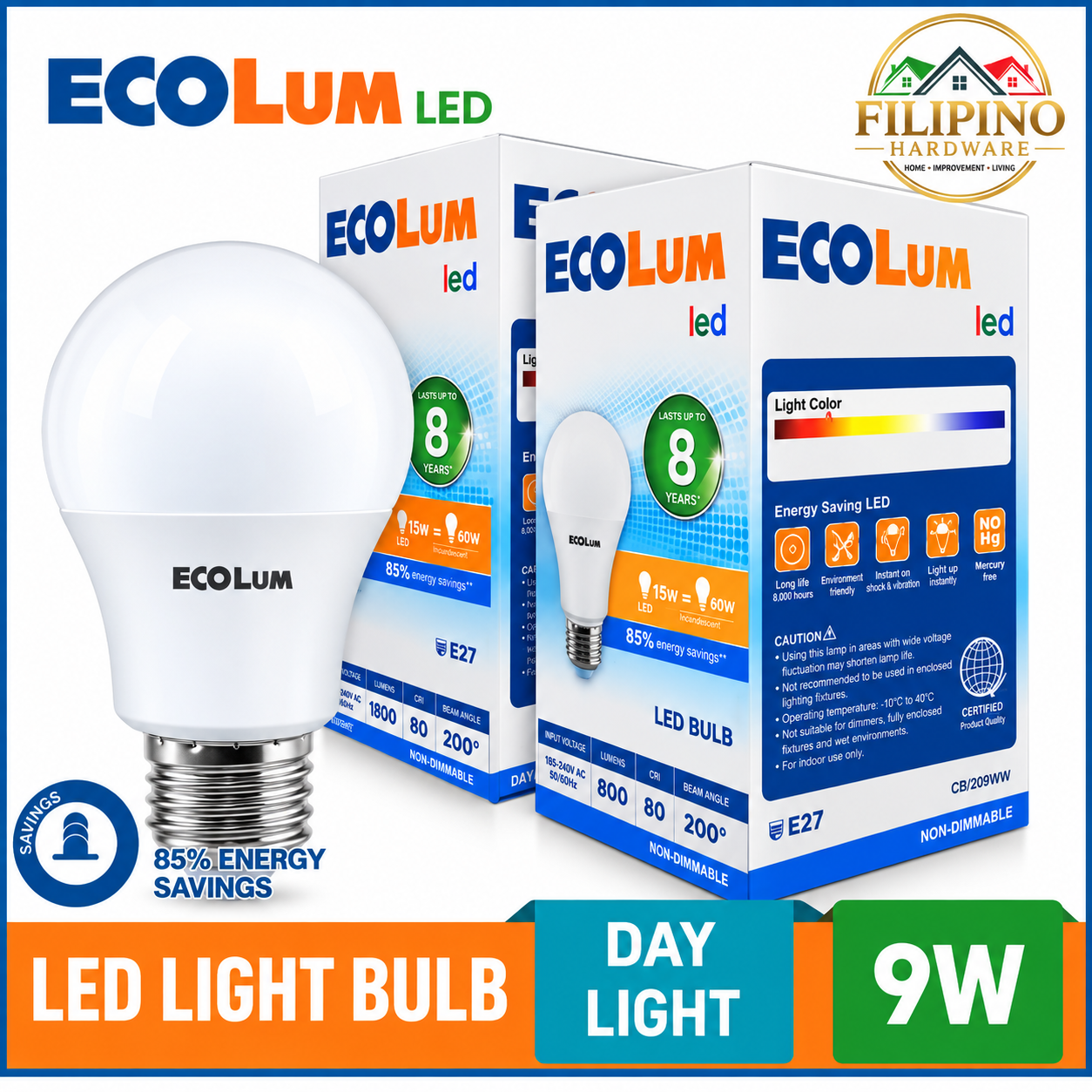 ECOLUM LED Lights Bulb Daylight 9W