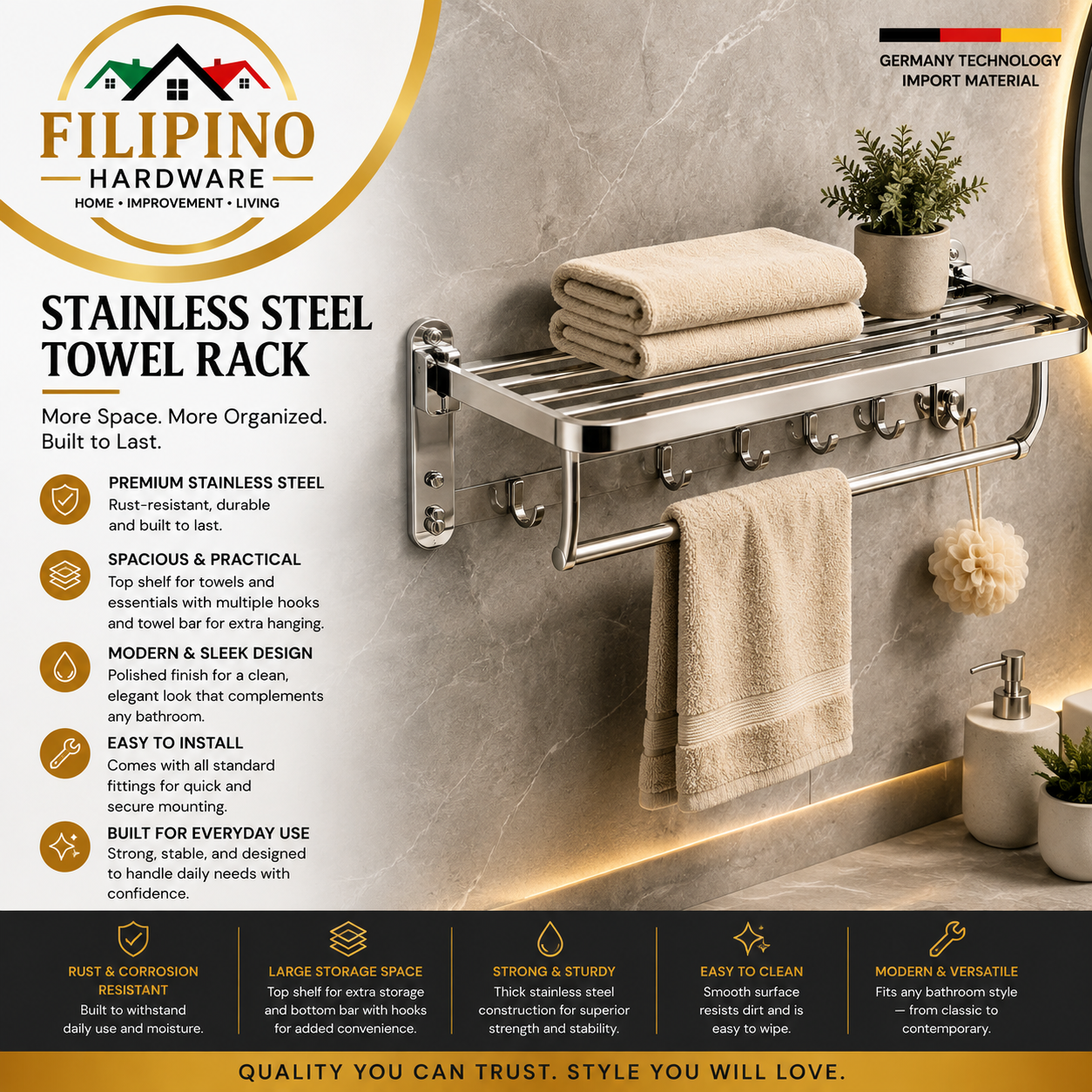YC-603 | SUS304 Stainless Bathroom Towel Rack