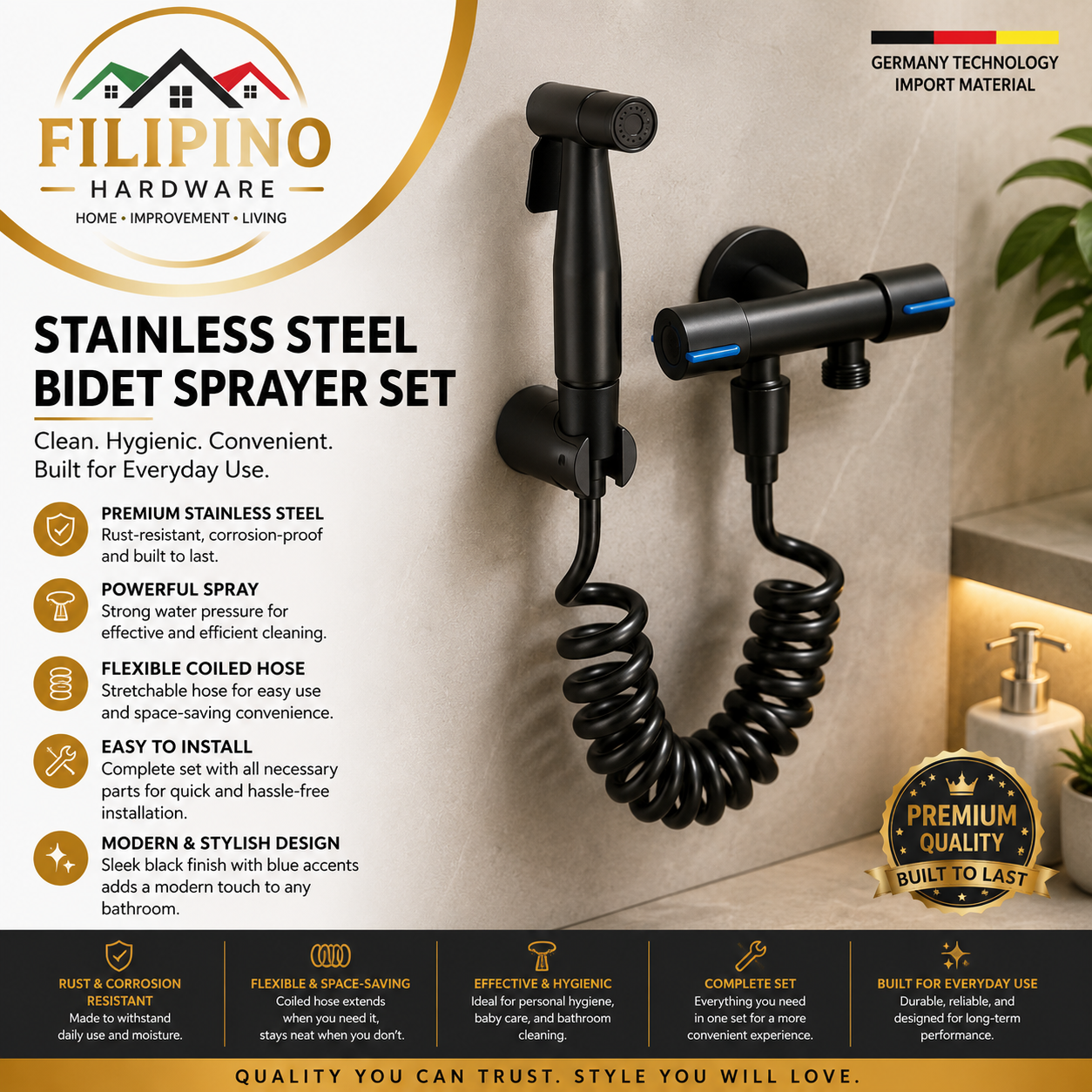 YC-409 | Pure 304 Stainless Steel Handheld Bidet Sprayer Set