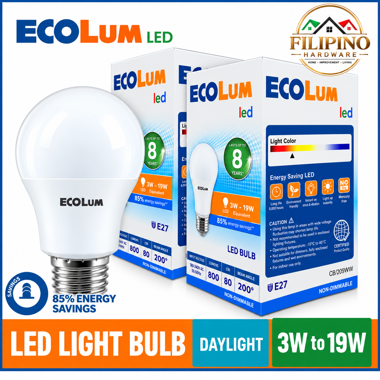 ECOLUM LED Lights Bulb Daylight 15W