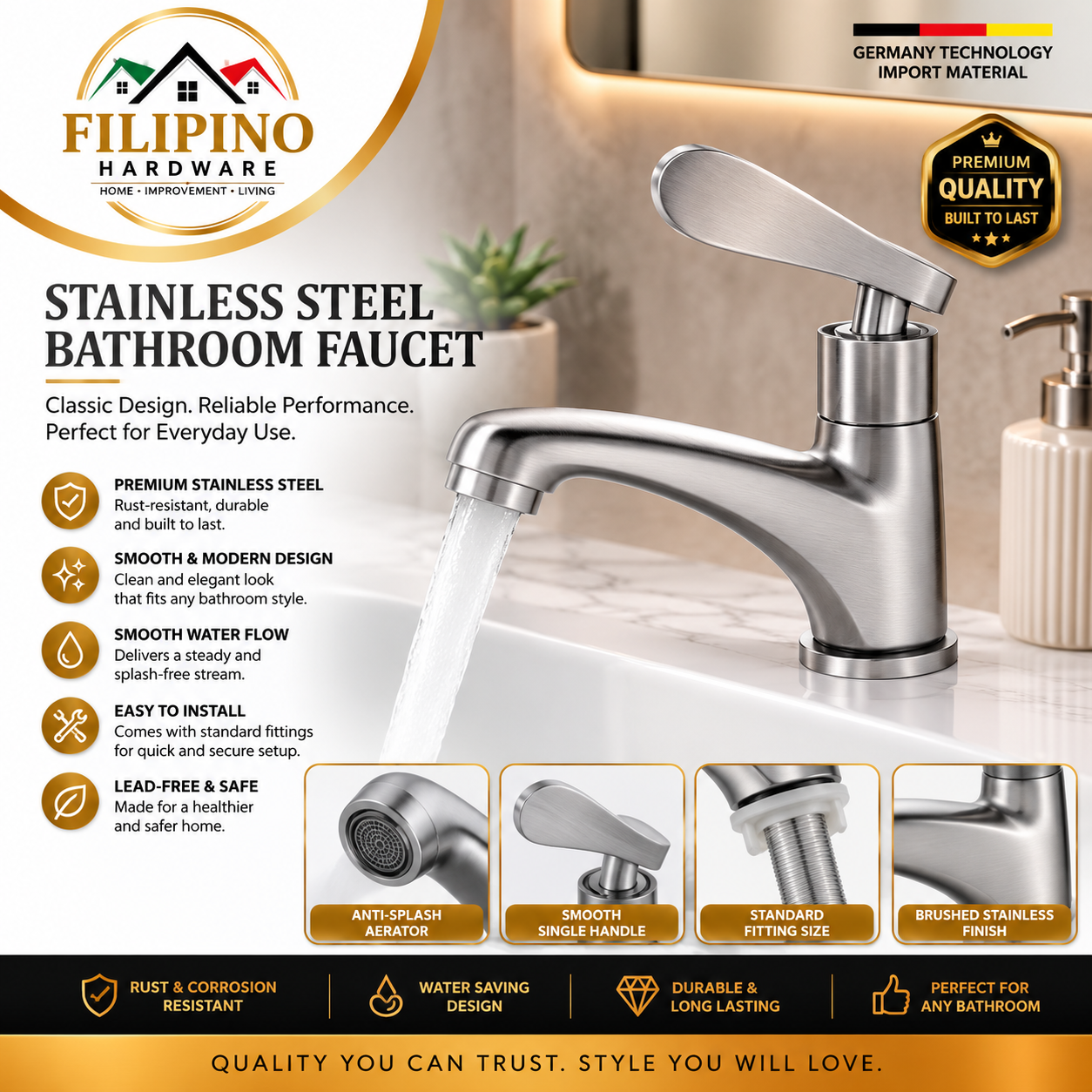 YC-207 | SUS304 Stainless Bathroom Basin Faucet