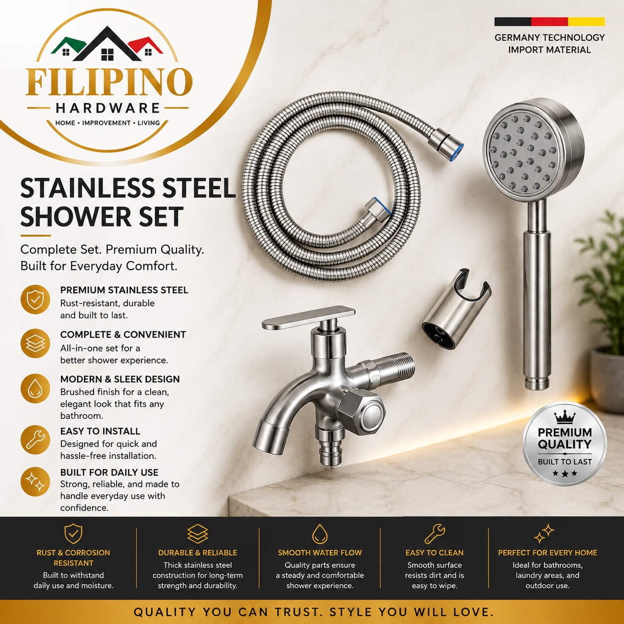 YC-404 | SUS304 Stainless Steel Telephone Shower Head