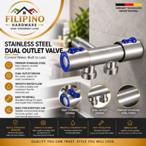 YC-107 | 304 Stainless Steel 2 Way Faucet Dual Outlet Water Tap Wall Mounted Washing Machine Laundry