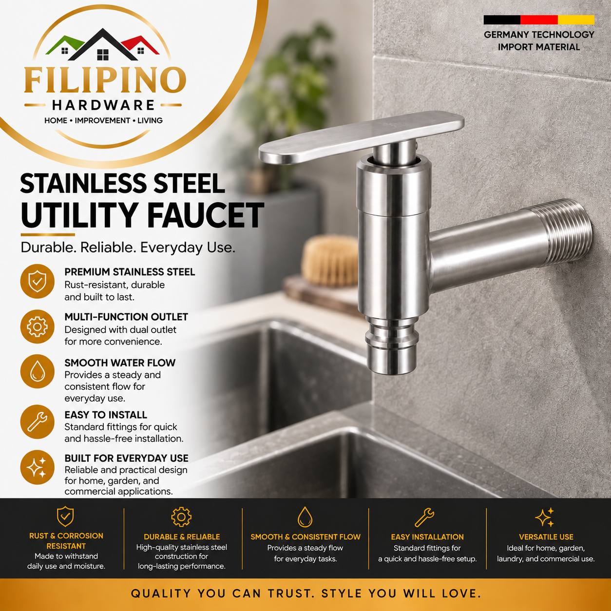 YC-110 | SUS304 Stainless Steel Water Tap Faucet