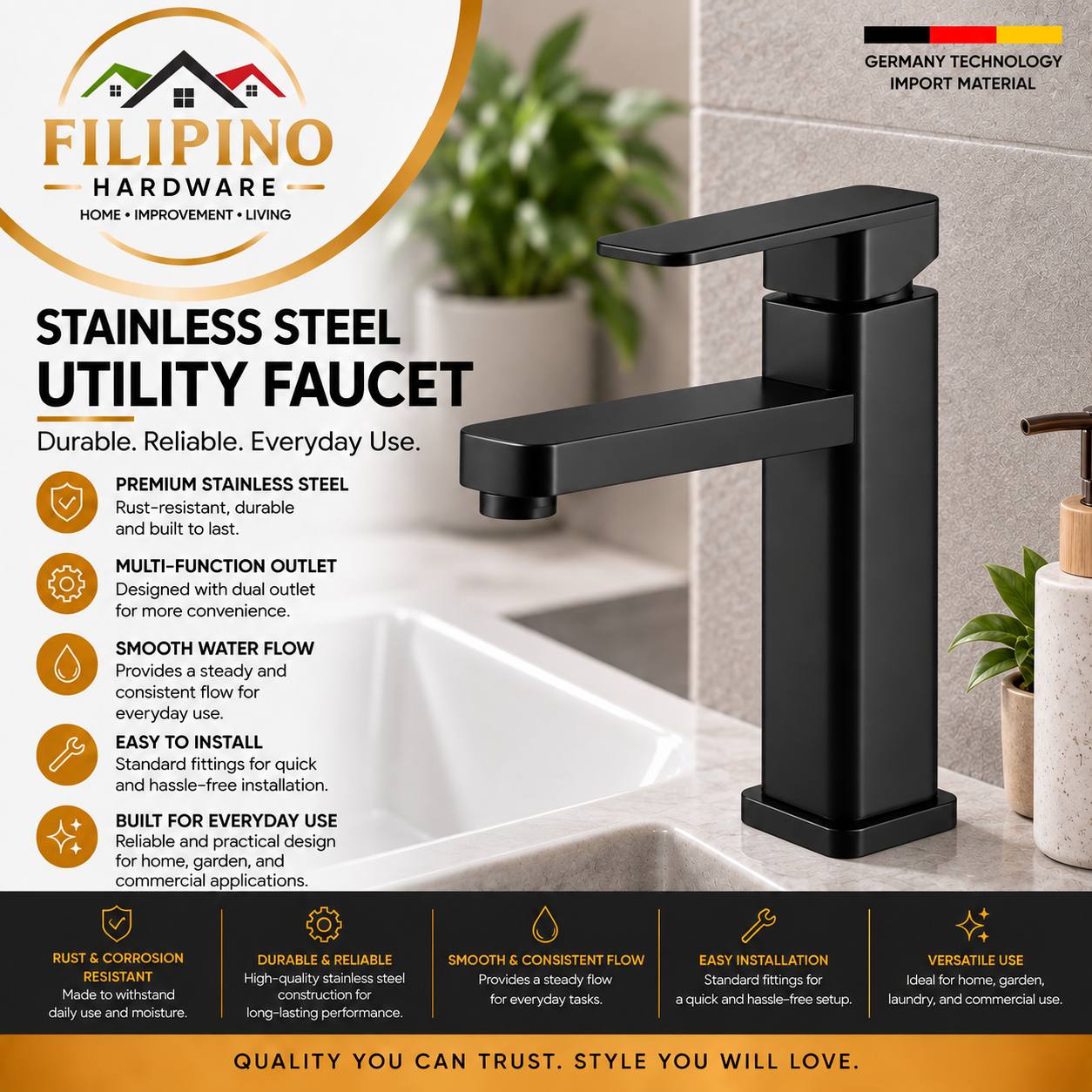 YC205-1 | Matte Black Basin Faucet Single Handle Bathroom Sink Faucet Modern Square Design Single Hole Water Tap