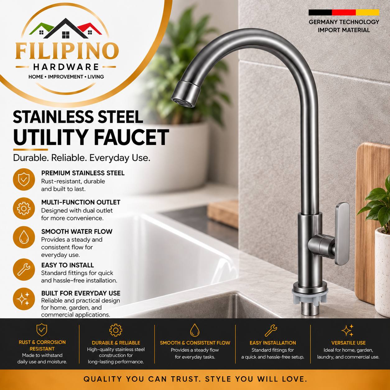 YC310 | Stainless Steel Kitchen Faucet Metallic Gray