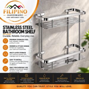 YC611 | 2 Tier Stainless Steel Bathroom Shelf Wall Mounted Shower Storage Rack Organizer Holder