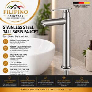 YC204 | 304 Stainless Steel Tall Basin Faucet Tap Bathroom Lavatory Sink Long Spout