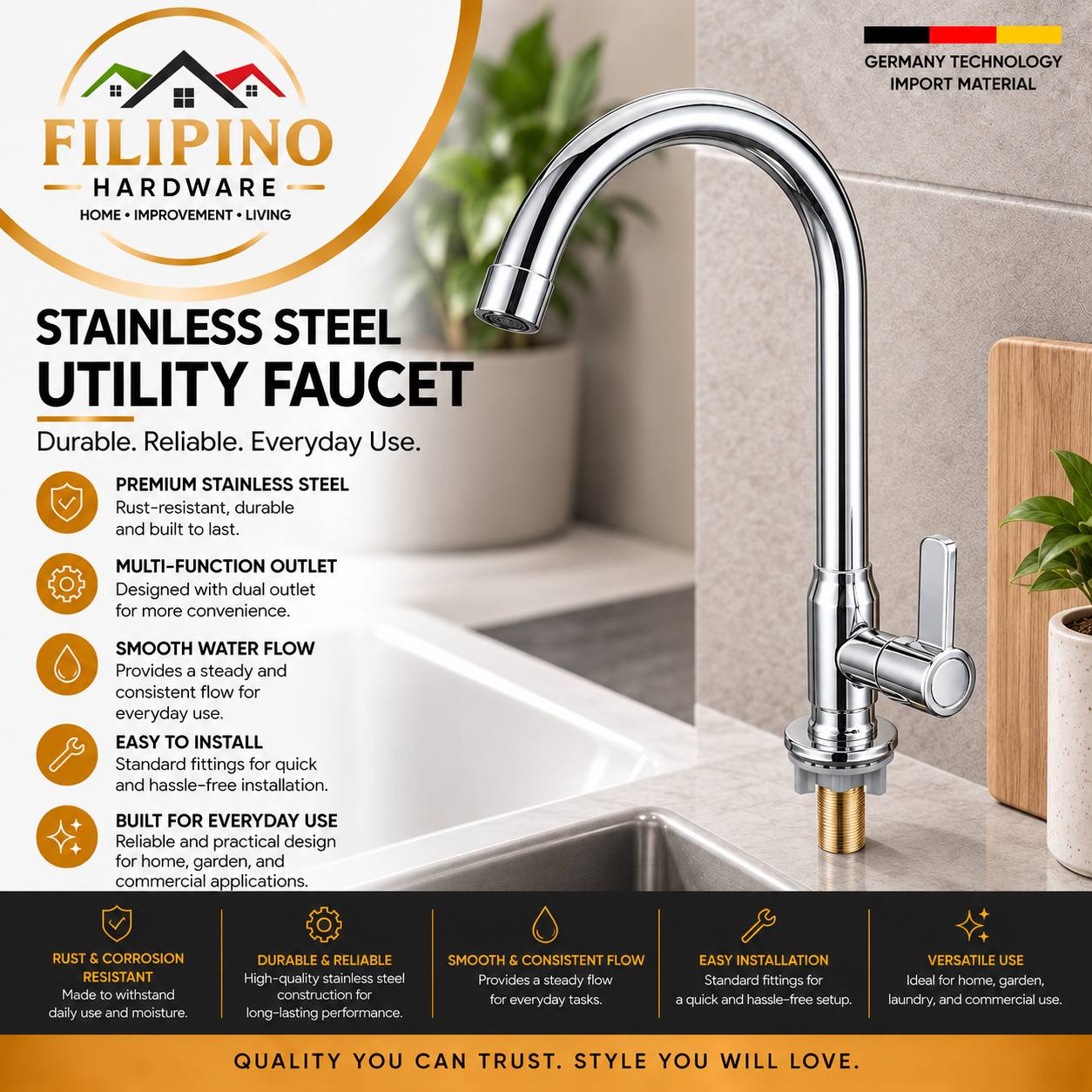 YC35 | Stainless Steel Heavy Duty Kitchen Faucet
