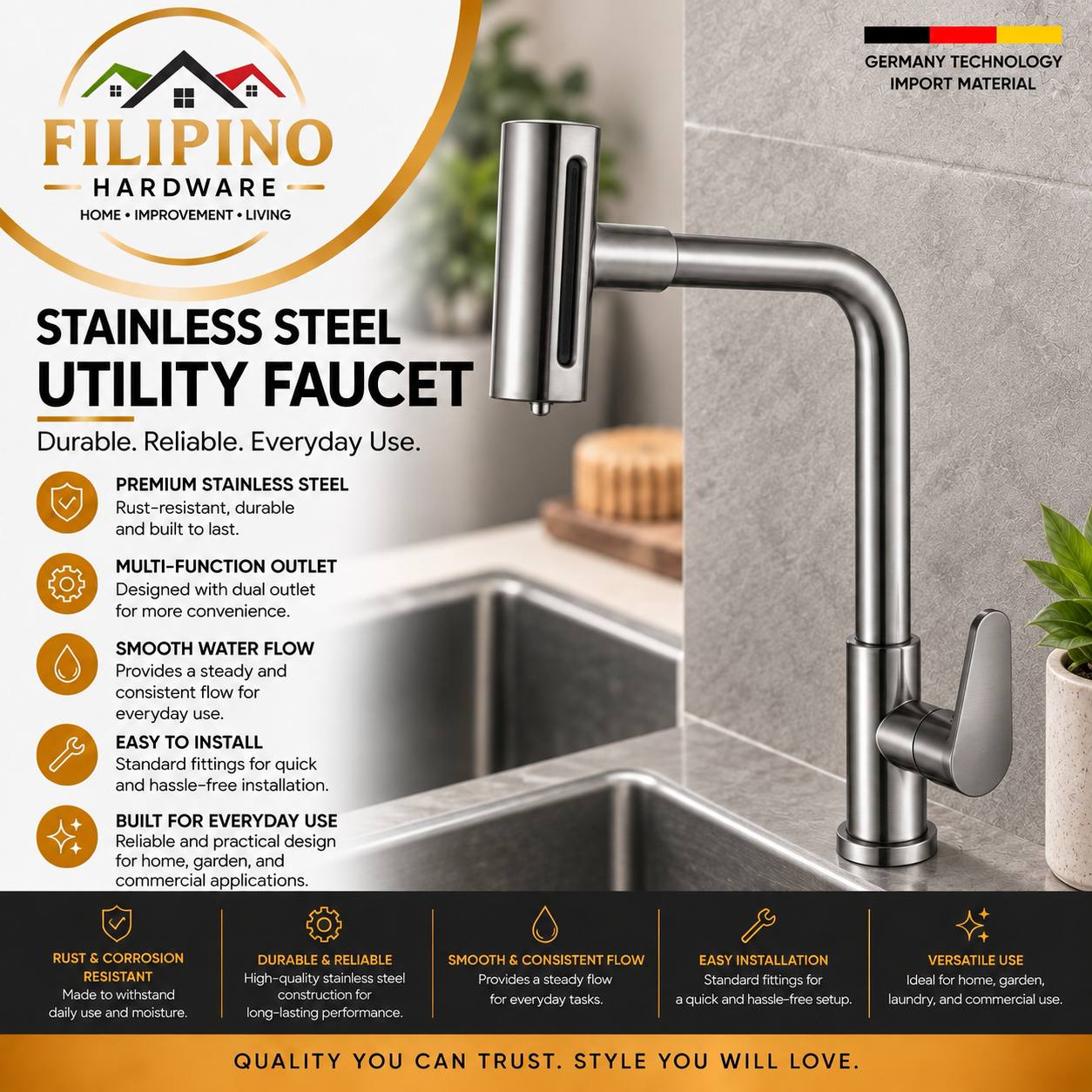 YC229658 | Stainless Modern Kitchen Faucet