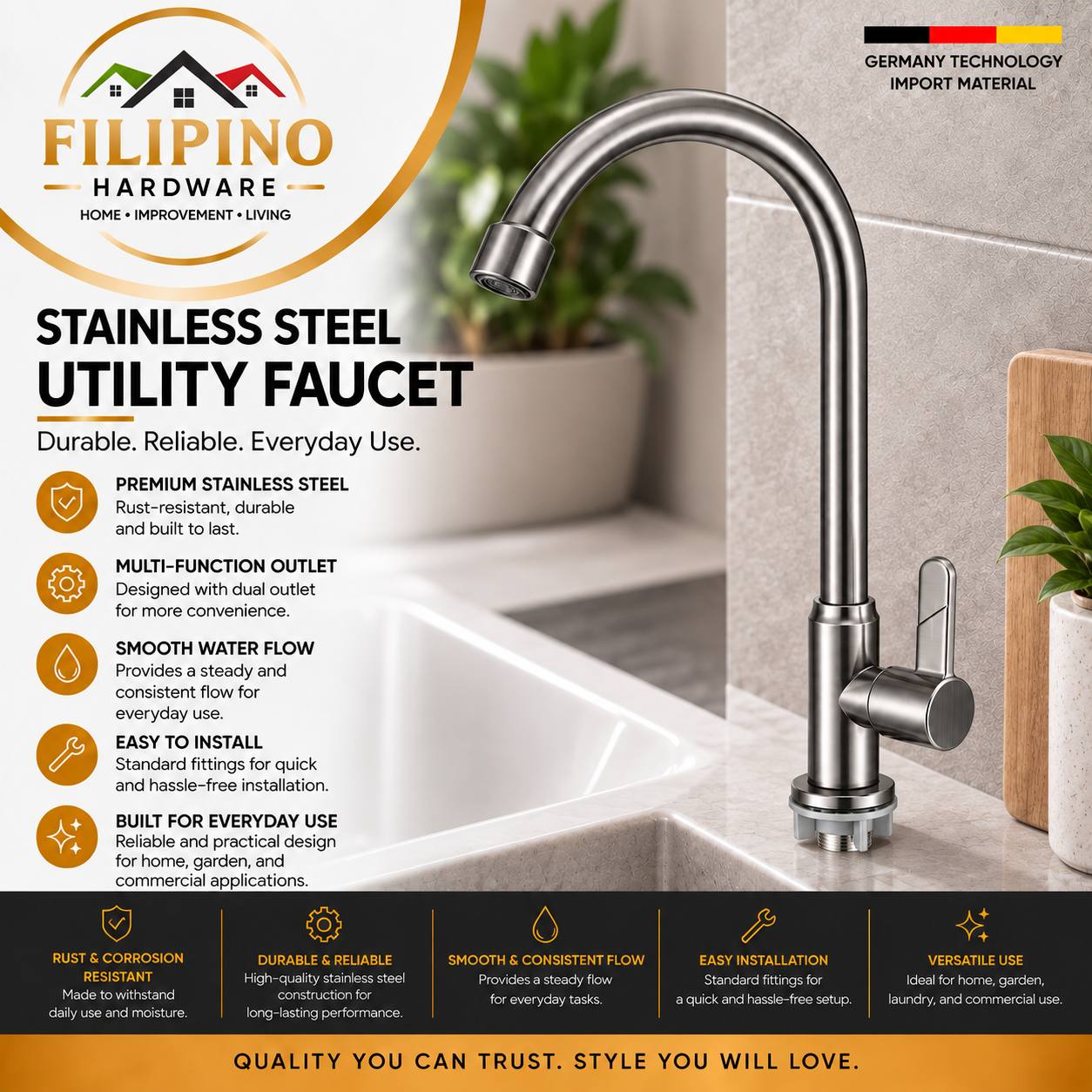 YC220685 | Stainless Steel Kitchen Faucet Metalic Gray