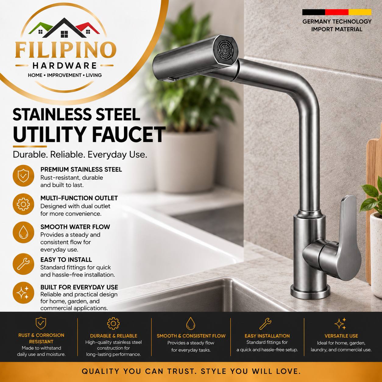 22066-1 | Stainless Kitchen Faucet Hot & Cold Pull Out Sprayer Single Lever Sink Mixer Water Tap