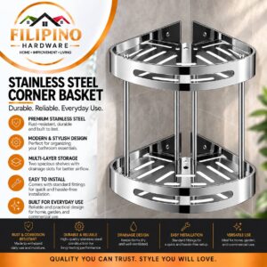YC609 | 2 Tier Corner Bathroom Shelf Stainless Steel Wall Mounted Shower Rack Storage Organizer